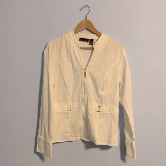 Fenn wright Manson size large white zip shirt v neck gold and white - Picture 1 of 4